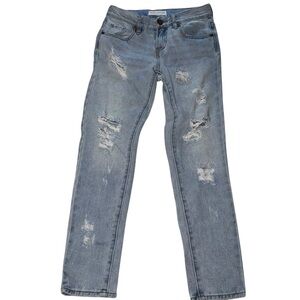 📌 Bullhead Skinny Boyfriend Distressed Light Wash Jeans Women 24 Low Rise 26x26